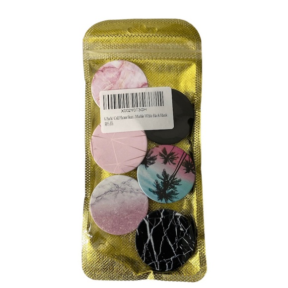 Cellphone Popsockets 6 Pieces Marble Pink Black - Picture 1 of 10